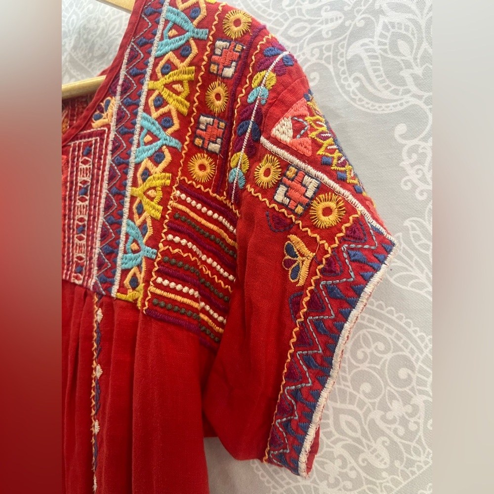 Johnny Was Red Embroidered Linen Dress/Tunic, Women’s Small; Beach Boho Beauty! - Picture 12 of 17